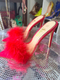 SHEIN red furry sandals 8