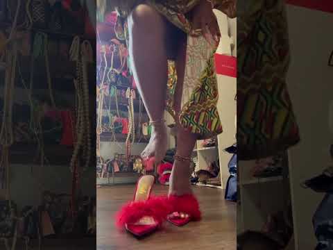 SHEIN red furry sandals 8